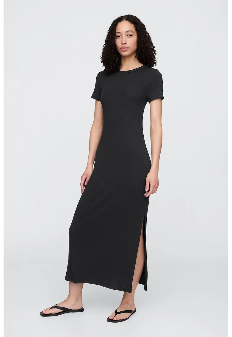 Rochie lunga din amestec de modal si bumbac, Negru