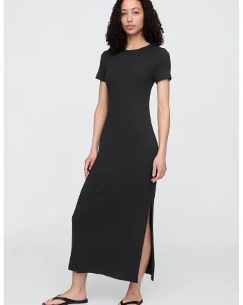 Rochie lunga din amestec de modal si bumbac, Negru