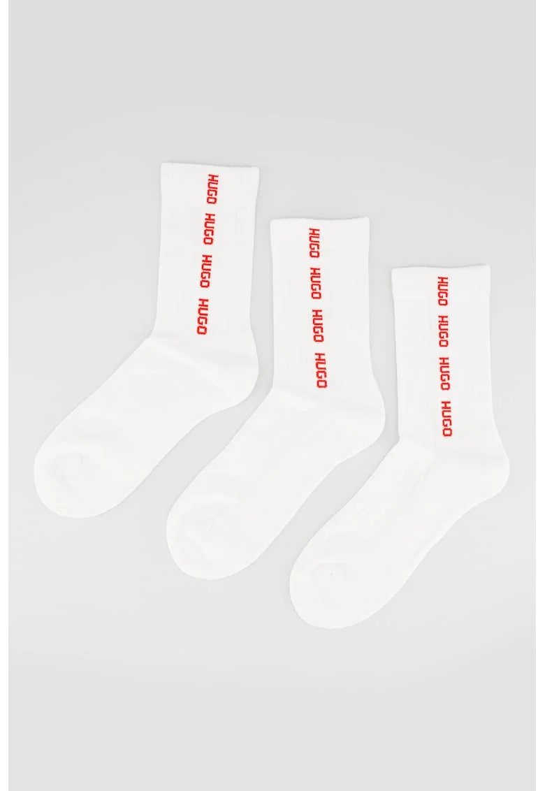 Set de sosete lungi cu logo - 3 perechi, Rosu/Alb