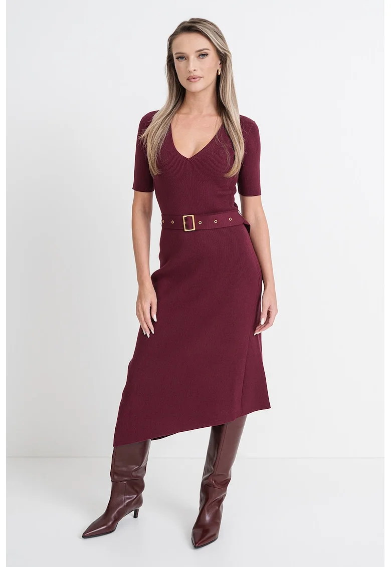 Rochie asimetrica si tricotata fin, Visiniu