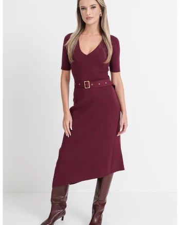 Rochie asimetrica si tricotata fin, Visiniu