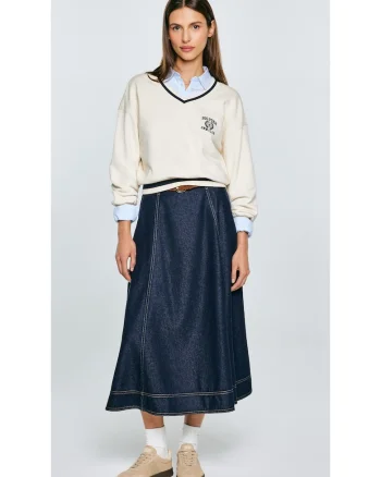 Fusta midi evazata din denim Scarlet 652