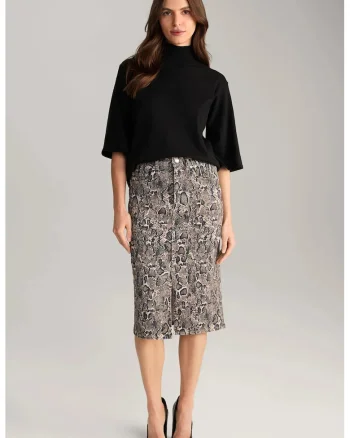Fusta midi animal-print din denim, Maro