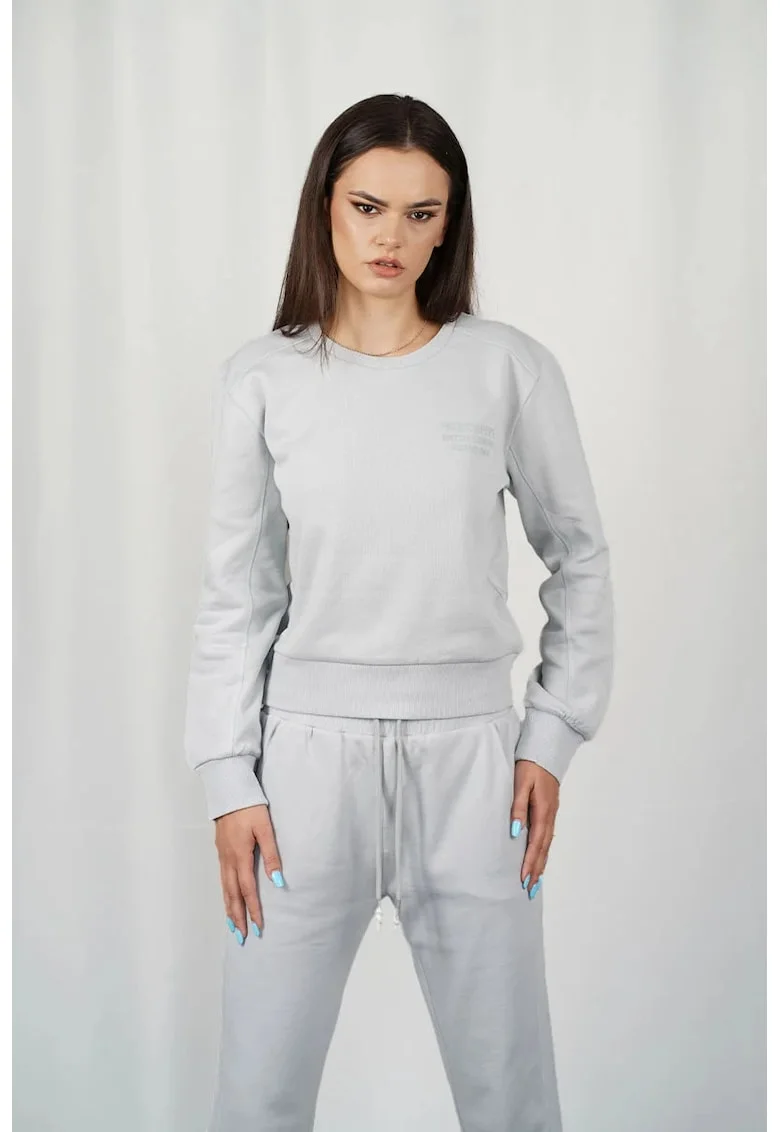 Hanorac sport crop cu imprimeu frontal cu mesaj, Gri