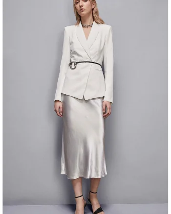 Fusta midi cu elastic in talie, Gri