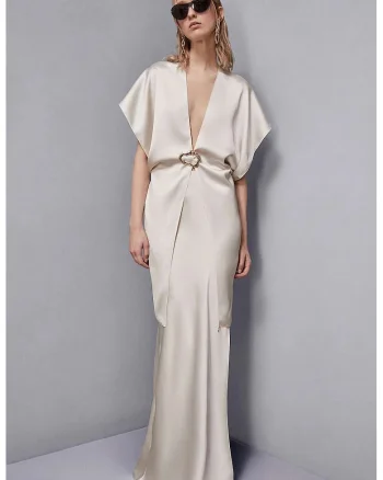 Fusta lunga, satinata, cu elastic in talie, Crem