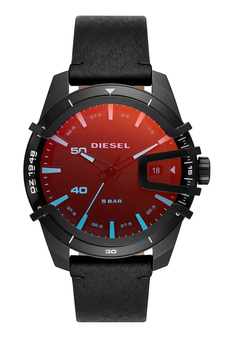 Ceas analog cu o curea de piele, Negru
