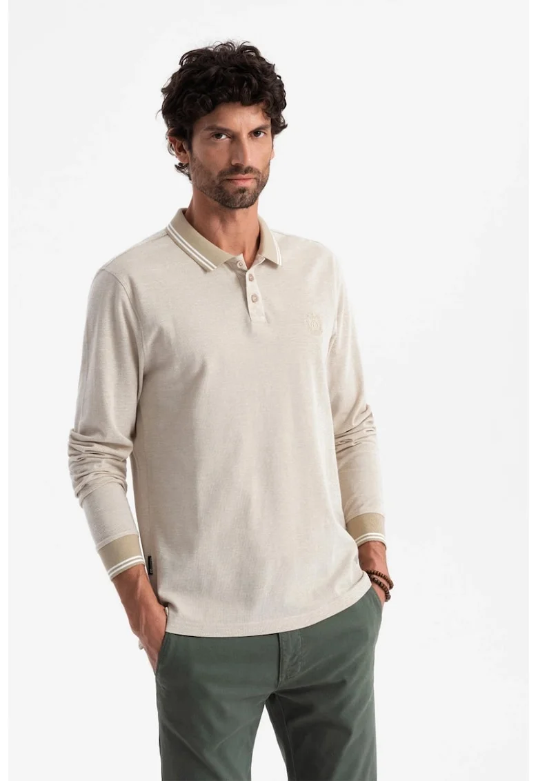 Bluza polo cu fenta cu fermoar, Maro nisip