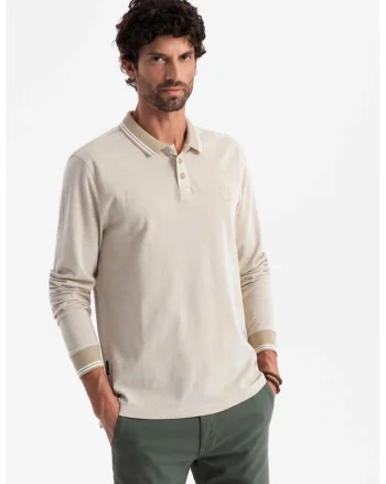 Bluza polo cu fenta cu fermoar, Maro nisip