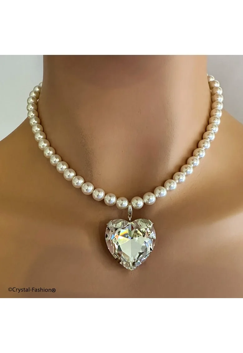 Colier argint 925 cu perle,  Charming Heart, inima detasabila
