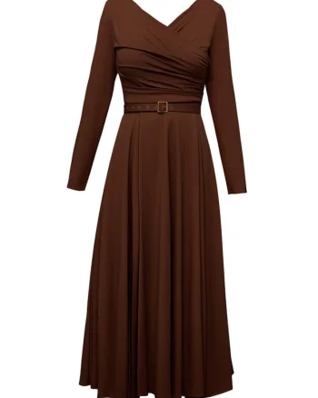 Rochie midi evazata din lyocell Sunday, Negru, Maro