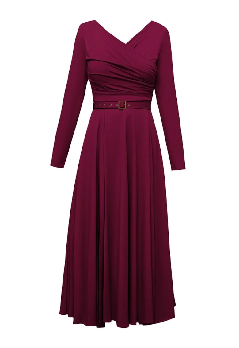 Rochie midi evazata din lyocell Sunday, Negru, Rosu inchis