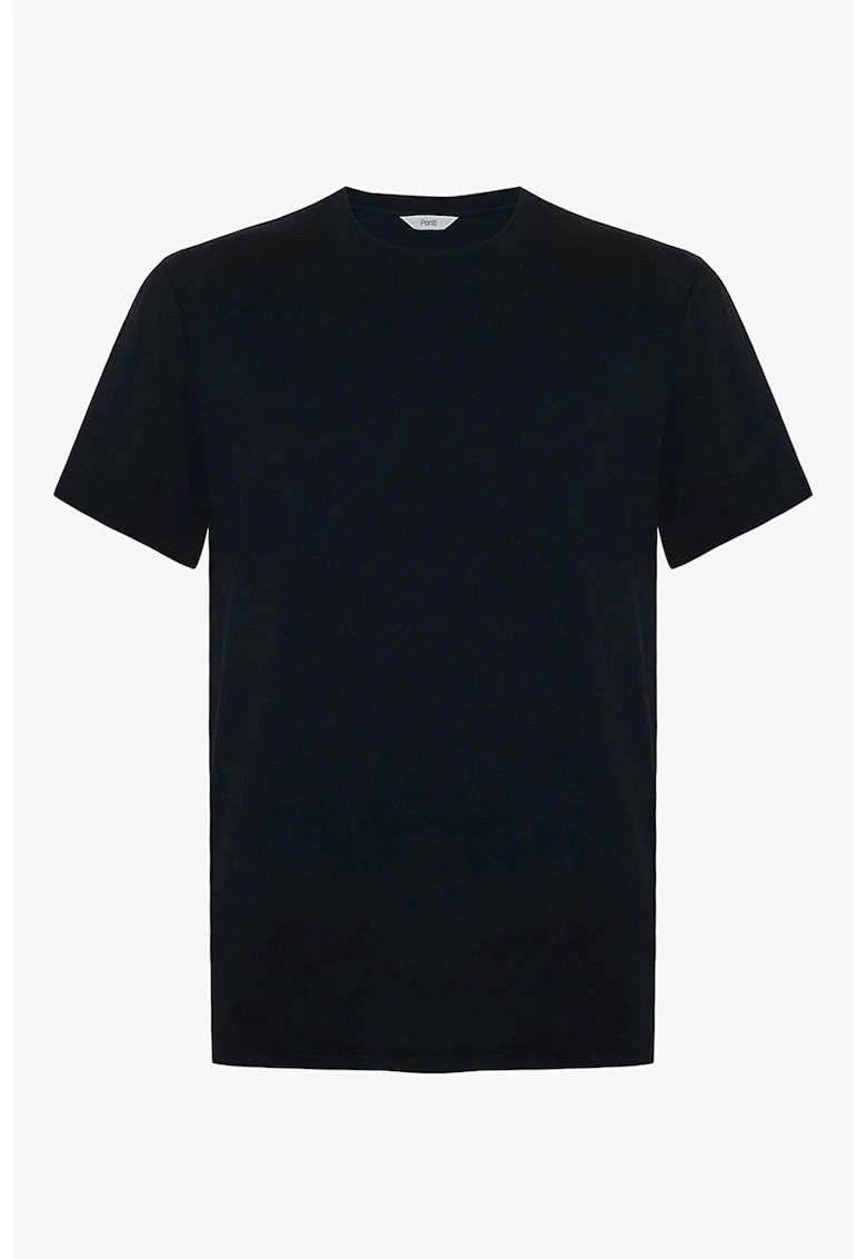 Tricou din amestec de modal cu decolteu la baza gatului, Negru