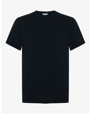 Tricou din amestec de modal cu decolteu la baza gatului, Negru