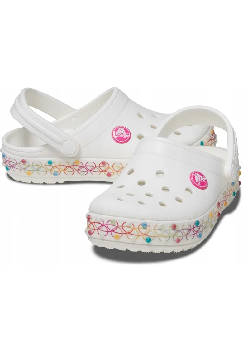 Saboti Copii,  Crocband Stretch Necklace Clog Kids, Alb