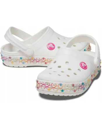 Saboti Copii,  Crocband Stretch Necklace Clog Kids, Alb