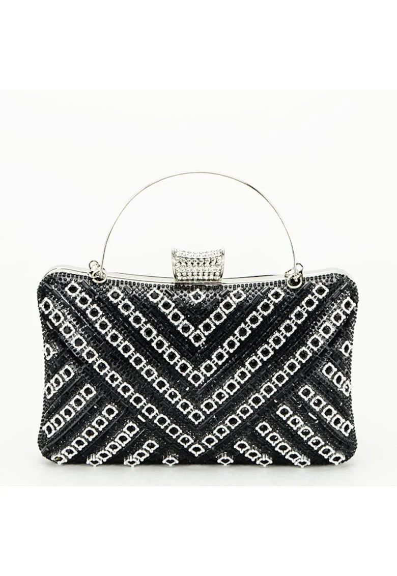 Geanta clutch neagra cu model 3d BYH-87900 06 14924, Negru
