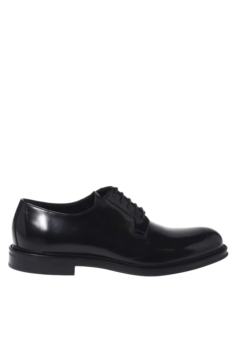Pantofi oxford din piele cu sireturi si model uni, Negru