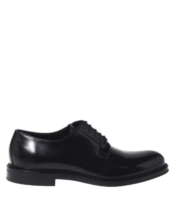 Pantofi oxford din piele cu sireturi si model uni, Negru