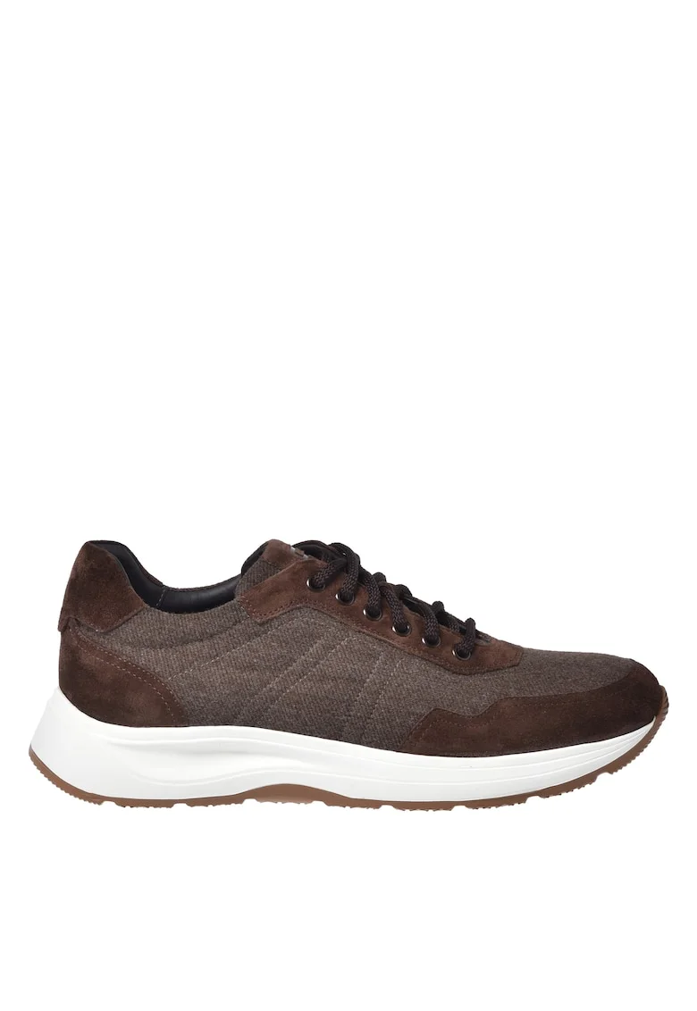 Pantofi sport low-cut cu garnituri de piele intoarsa, Maro