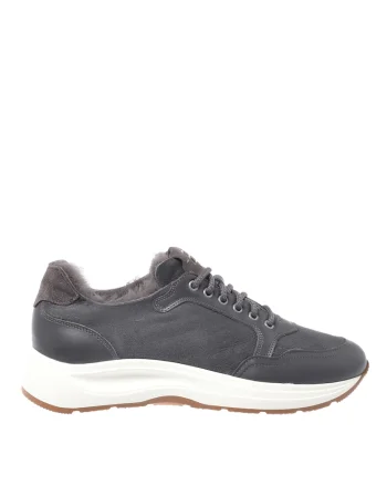 Pantofi low-cut de piele intoarsa si lana, Gri