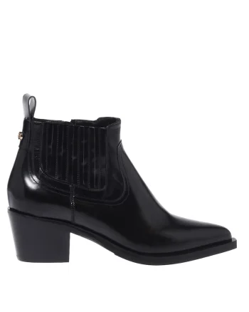 Botine cowboy de piele cu toc inalt, Negru