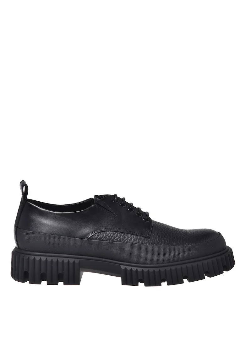 Pantofi din piele cu varf rotund, Negru