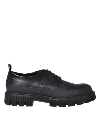 Pantofi din piele cu varf rotund, Negru
