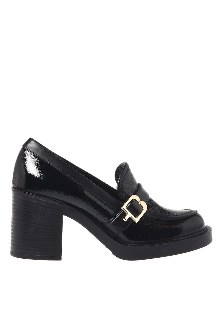 Pantofi din piele lacuita cu toc masiv, Negru