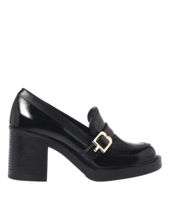 Pantofi din piele lacuita cu toc masiv, Negru