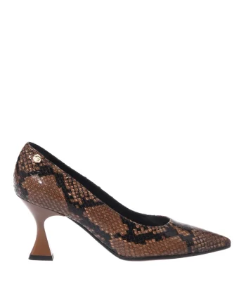 Pantofi de piele cu model piele de sarpe, Maro