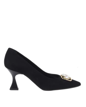 Pantofi de piele intoarsa cu aplicatii metalice, Negru