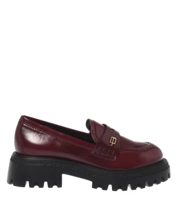 Pantofi loafer de piele cu toc masiv, Visiniu