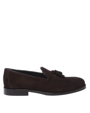 Pantofi loafer din piele intoarsa cu canafi, Maro