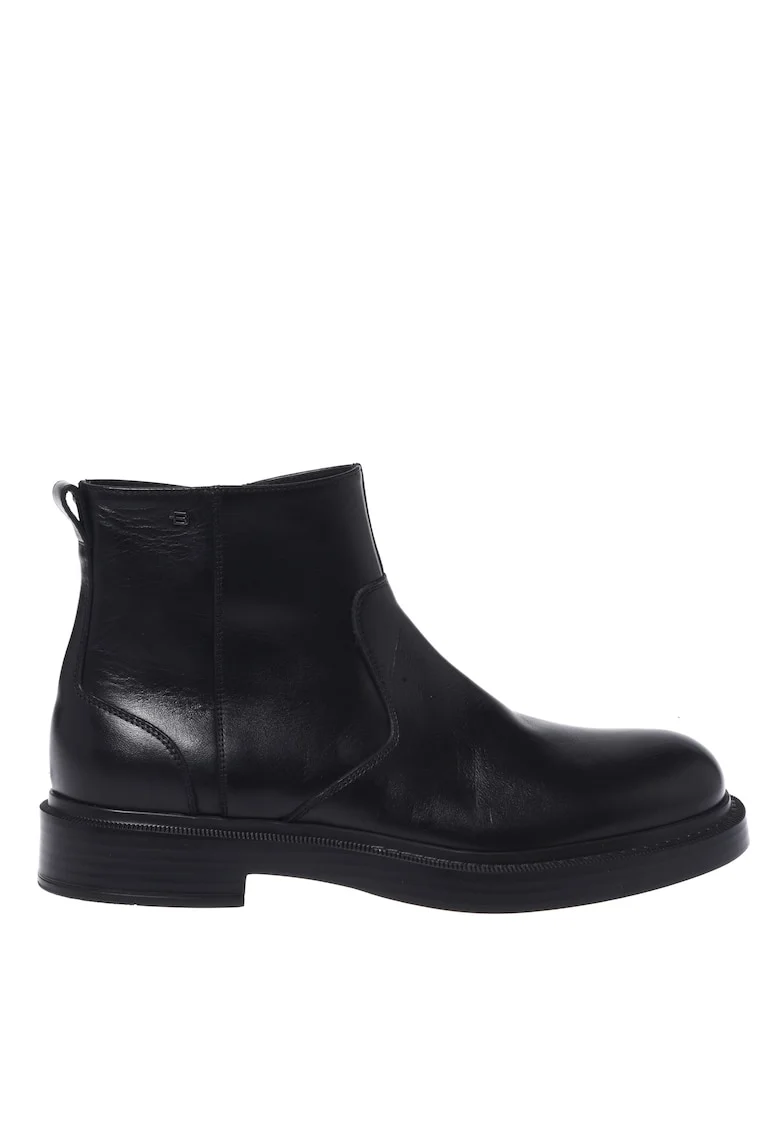 Ghete din piele cu varf rotund, Negru