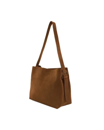 Geanta dama din piele intoarsa  FL38Sienna, shopper, A4, cu catarama, curea reglabila, incapatoare, eleganta, pentru birou si zilnic, Maro