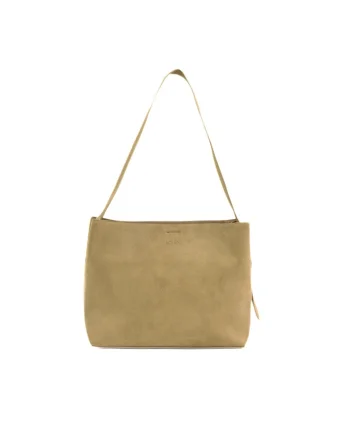 Geanta dama din piele intoarsa  FL38 Sienna, shopper, A4, cu catarama, curea reglabila, incapatoare, eleganta, pentru birou si zilnic, Bej, 40 x 29 x 15 cm
