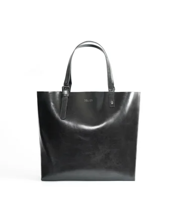Geanta shopper dama FL32 Tivora Black, piele naturala, neagra, spatioasa, cu curea reglabila si buzunare interioare