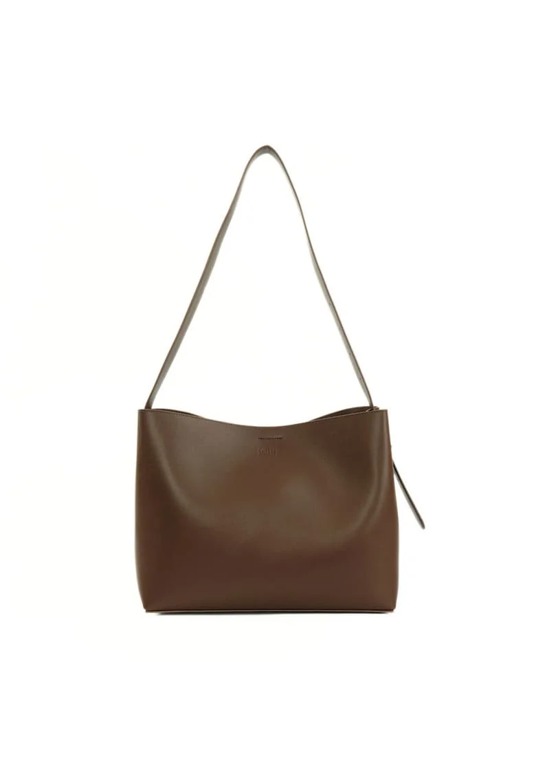 Geanta dama din piele  FL40 Ellise, shopper, format A4, cu catarama decorativa, curea reglabila, eleganta, pentru birou si zilnic, Maro inchis, 34 x 27 x 14 CM