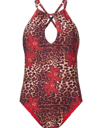 Costum de baie intreg cu model animal print, Multicolor
