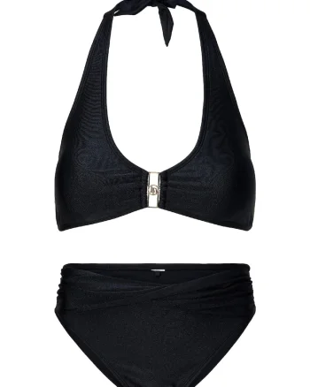 Costum de baie in doua piese si monograma metalica, Negru