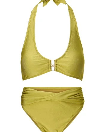 Costum de baie in doua piese si monograma metalica, Galben mustar