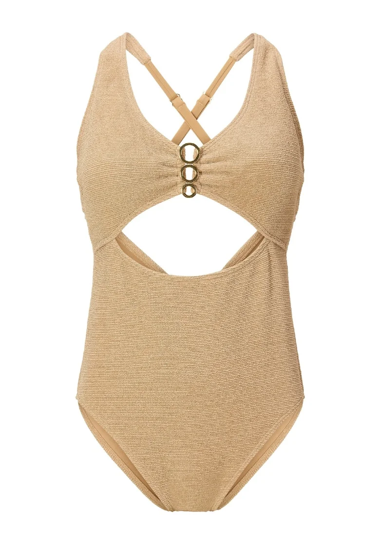 Costum de baie cu model uni, Auriu