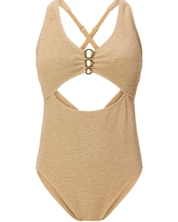 Costum de baie cu model uni, Auriu
