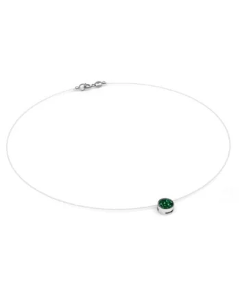 Colier fir transparent cu Cristal Swarovski in Caseta din Argint 925, reglabil, Verde inchis