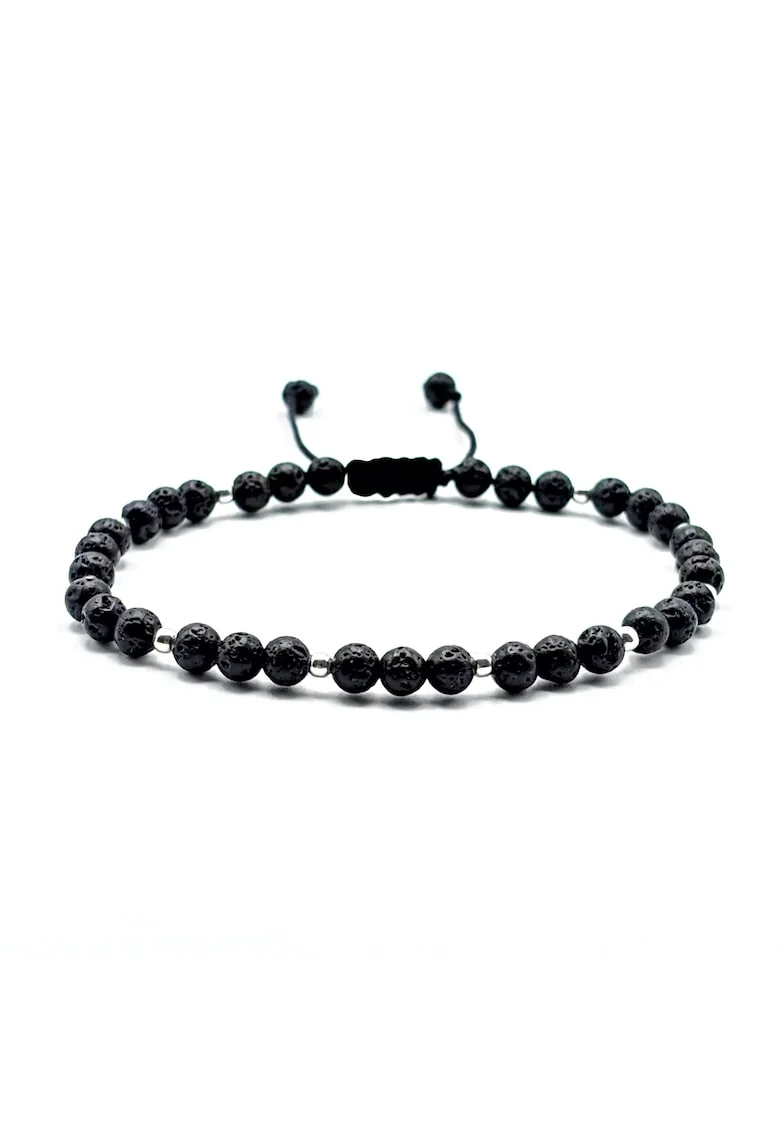 Bratara cu bile din Argint 925 si pietre semipretioase naturale, snur reglabil, Negru
