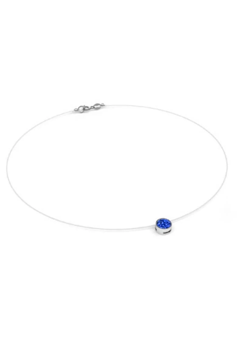 Colier fir transparent cu Cristal Swarovski in Caseta din Argint 925, reglabil 38-41 cm, Albastru