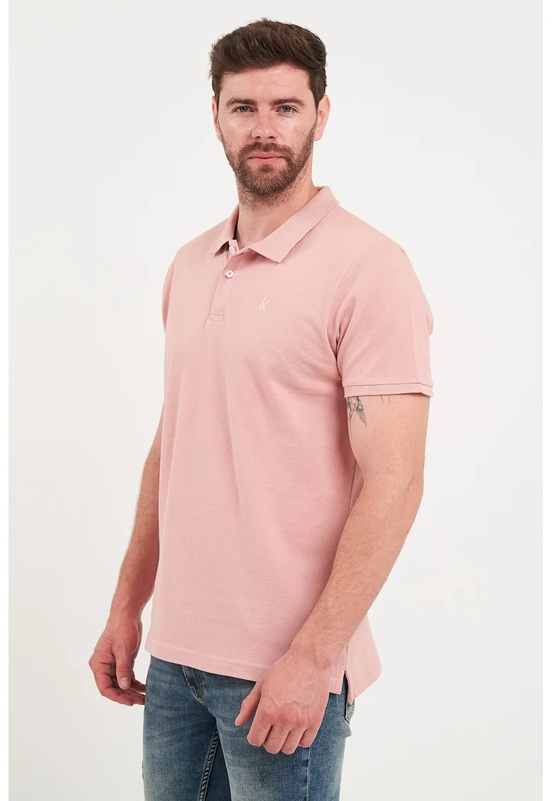 Tricou polo din bumbac de pique, Roz somon