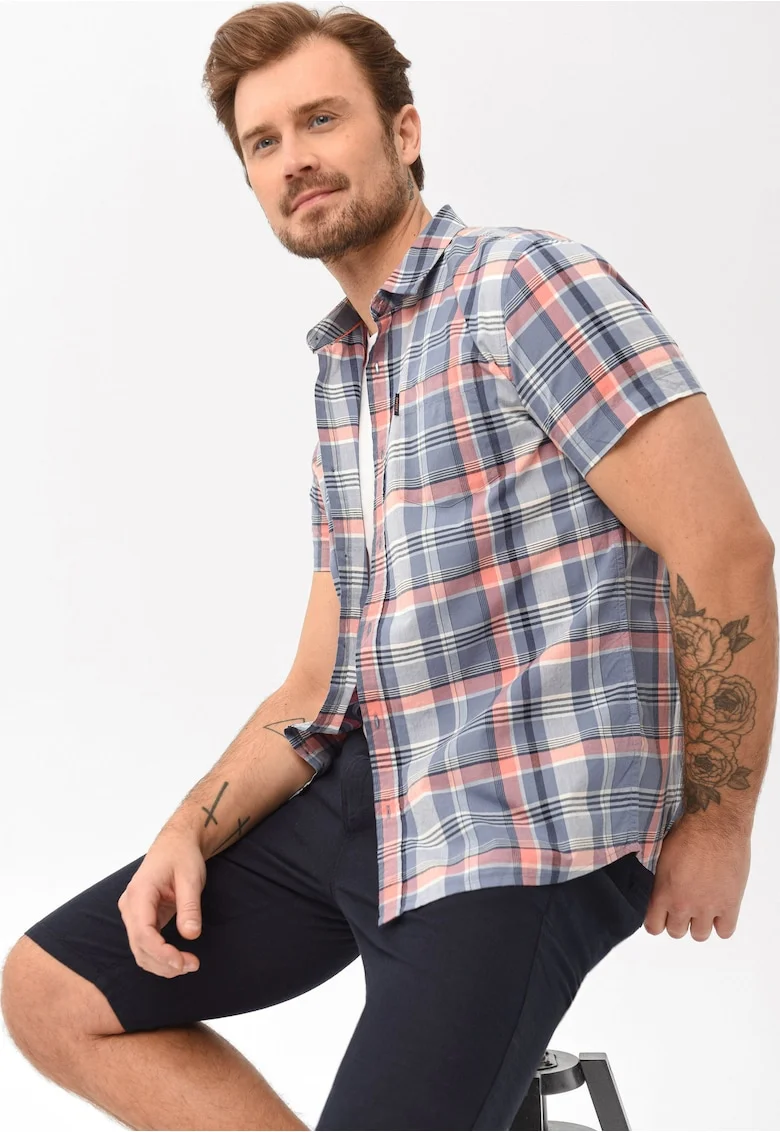 Camasa cu maneci scurte  C-Beni pentru barbati, din bumbac, Multicolor, Regular Fit, Multicolor/Albastru multicolor