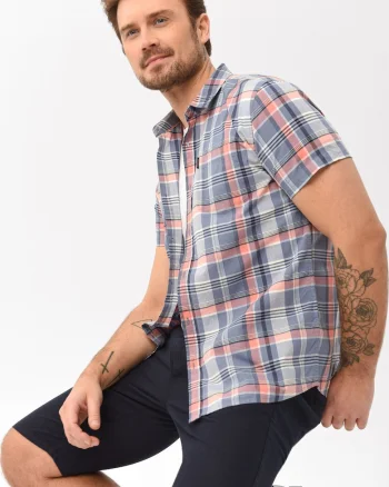 Camasa cu maneci scurte  C-Beni pentru barbati, din bumbac, Multicolor, Regular Fit, Multicolor/Albastru multicolor